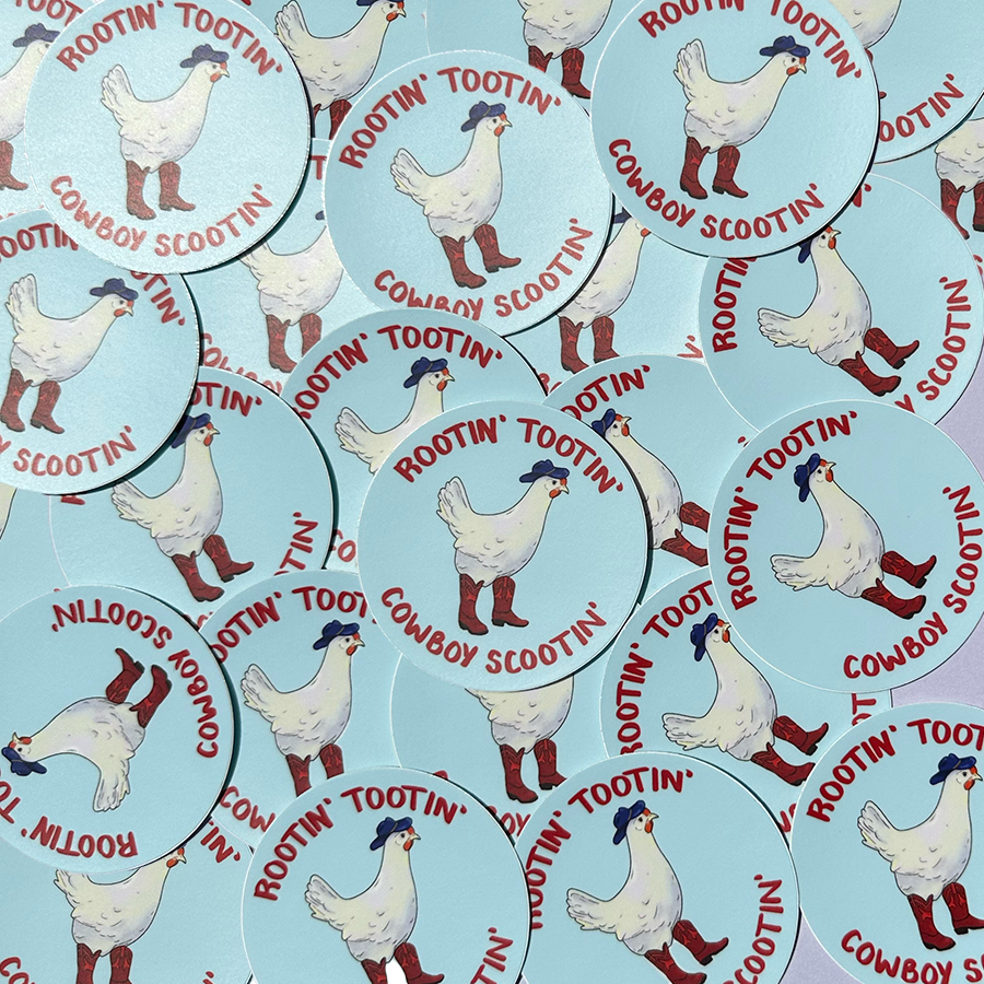 Cowboy chicken vinyl sticker